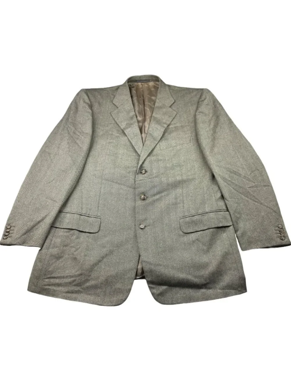Ermenegildo Zegna Men's Silk/Wool 3-Button Blazer Beige Herringbone • 46R US